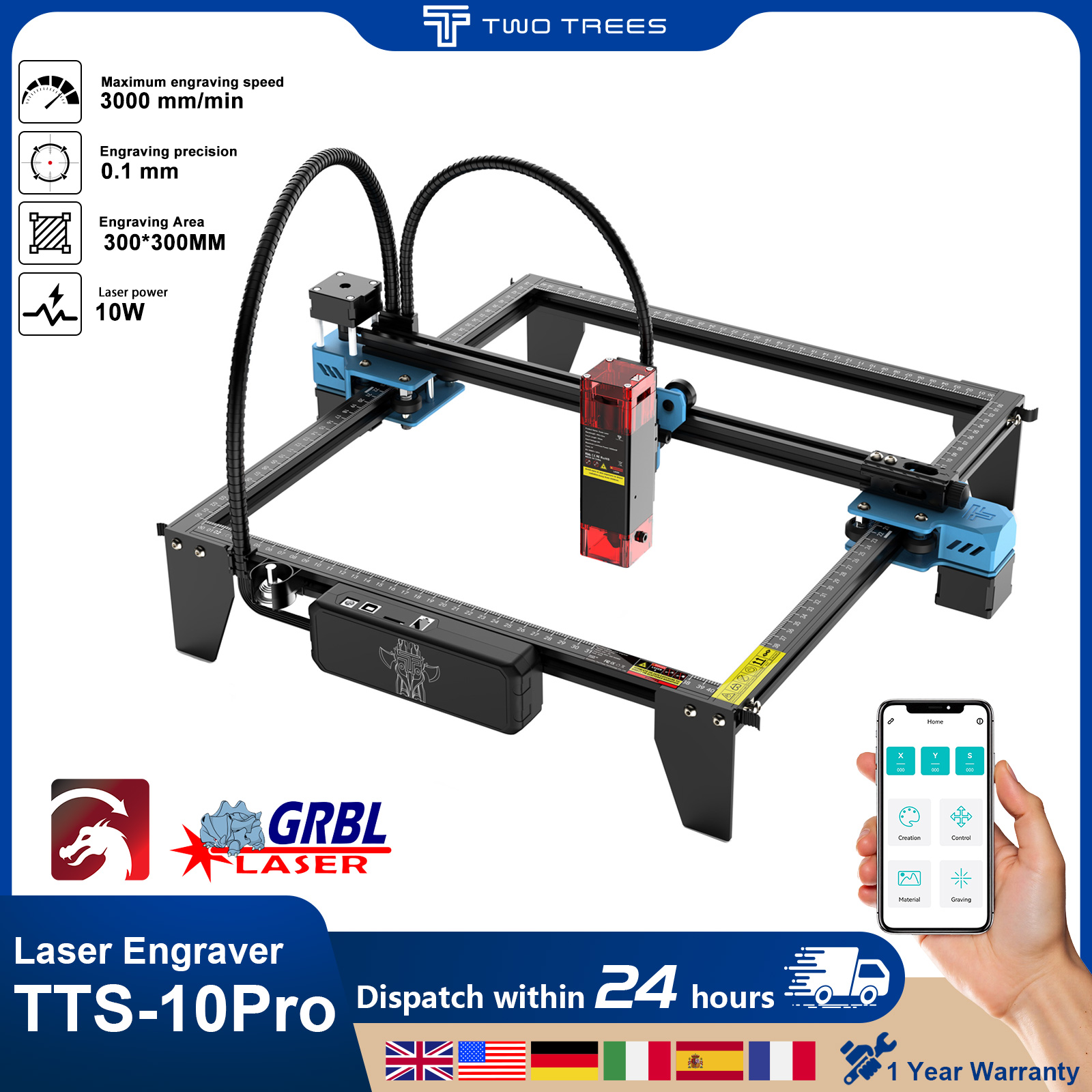 Industrial Laser Printing Machine - Grabador Láser Twotrees TTS-10Pro con Pantalla